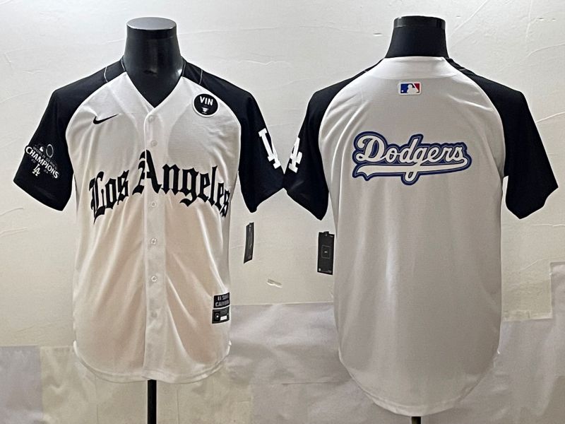 Men 2025 Los Angeles Dodgers Blank White black Five generations Joint Name Nike MLB Jersey style 52616